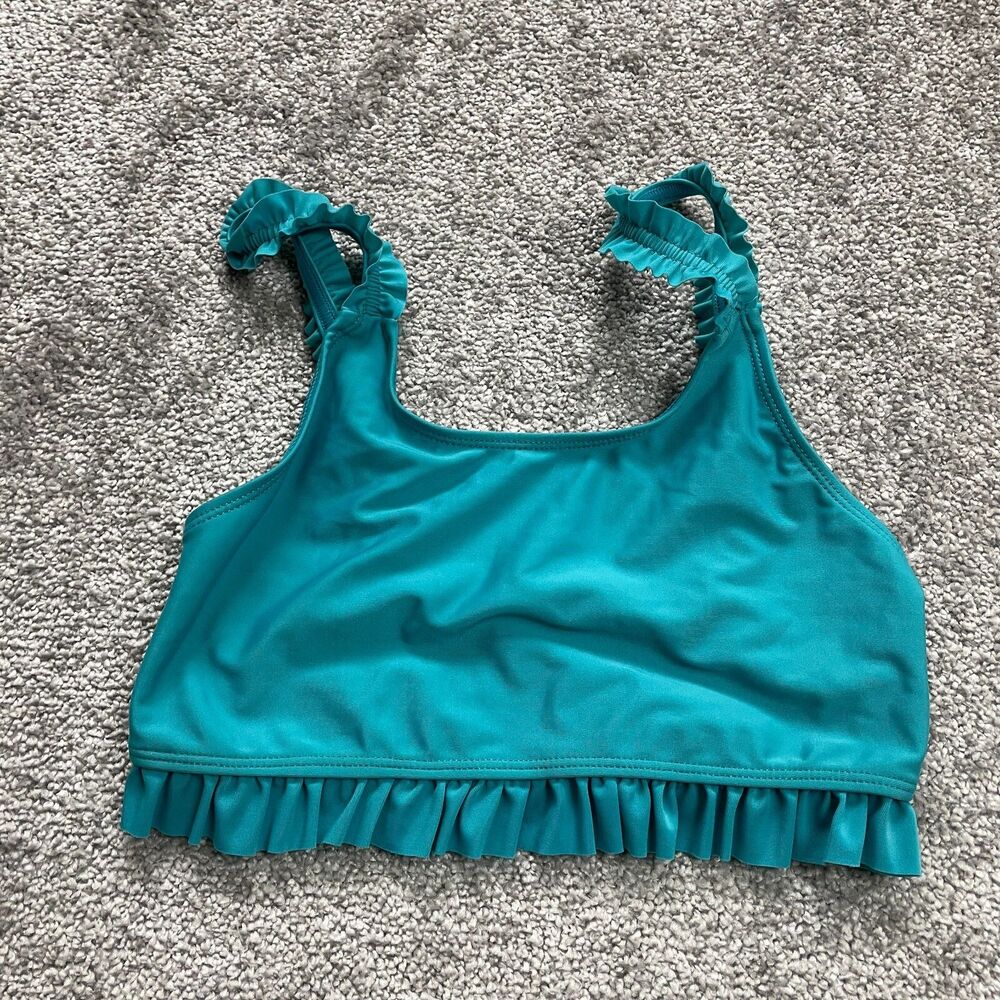 Ingear Swimwear Bikini Top Womens 10/12 Blue Ruffles Wide Strap Summer Beach